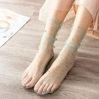 Vintage Floral Textured Crew Socks – Soft Retro Style Socks