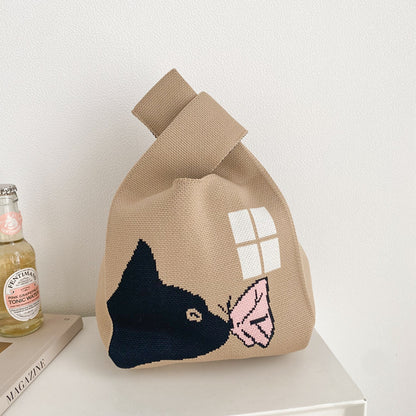 Floral Knit Shoulder Bag – Korean Style Tote Bag