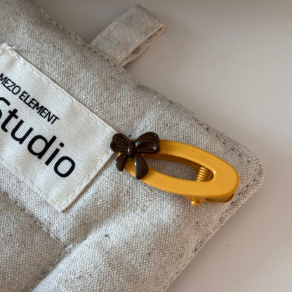 Yellow-Brown Bow Hairpin – Minimalist Side Clip for Girls