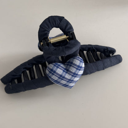 Blue-Grey Lace Plaid Hair Accessory – Clip & Scrunchie