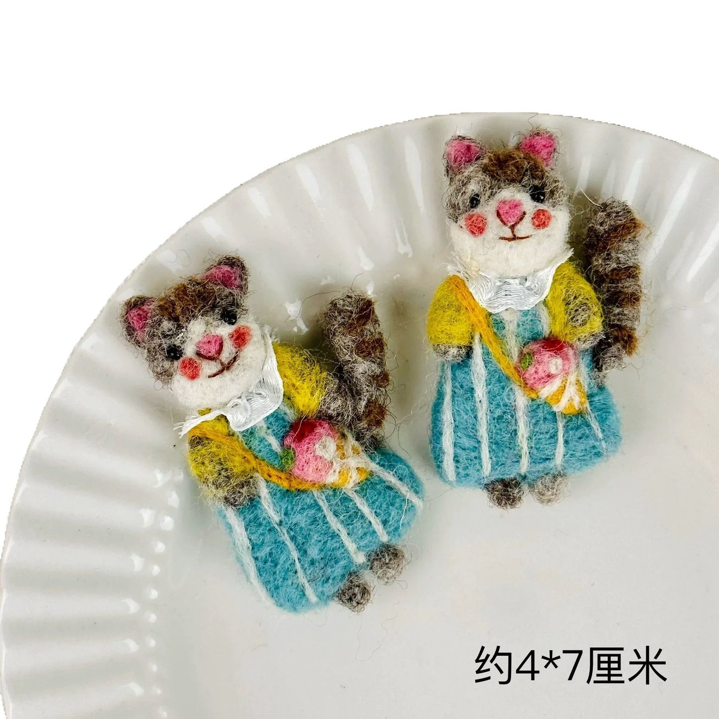 Handmade Animal Felt Brooch – Cute Cat & Bear Pin