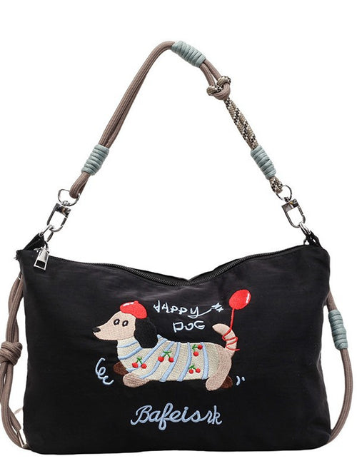 Dachshund Embroidered Nylon Bag – Casual Shoulder Bag