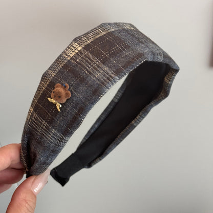 Vintage Plaid Teddy Bear Bow Banana Clip