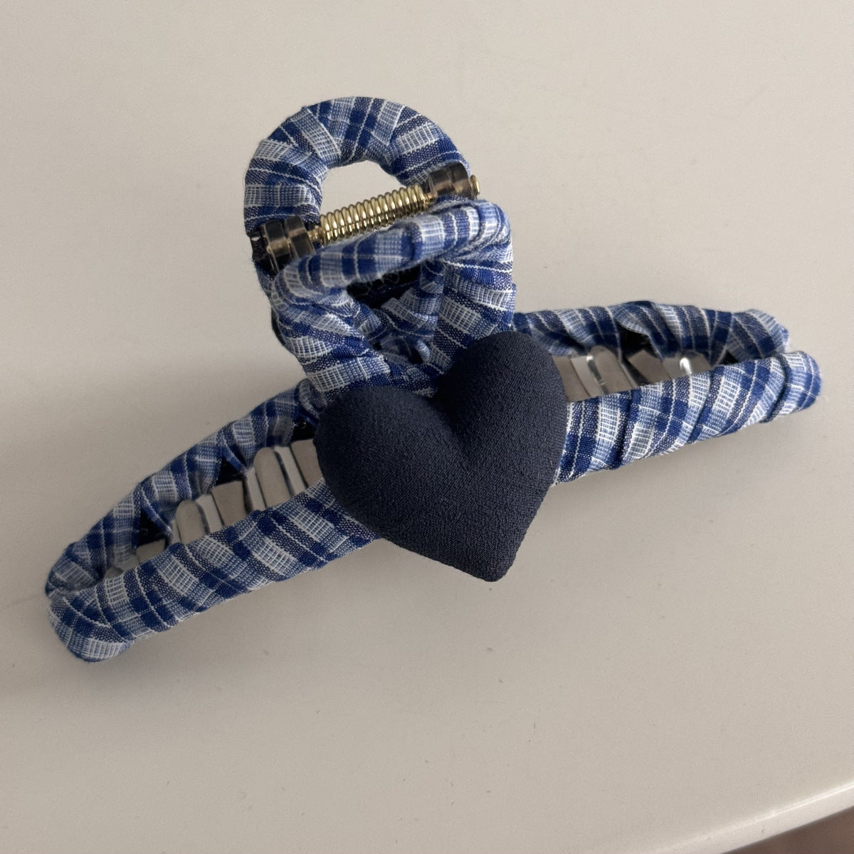 Blue-Grey Lace Plaid Hair Accessory – Clip & Scrunchie