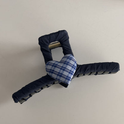 Blue-Grey Lace Plaid Hair Accessory – Clip & Scrunchie