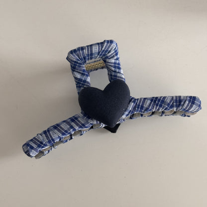 Blue-Grey Lace Plaid Hair Accessory – Clip & Scrunchie