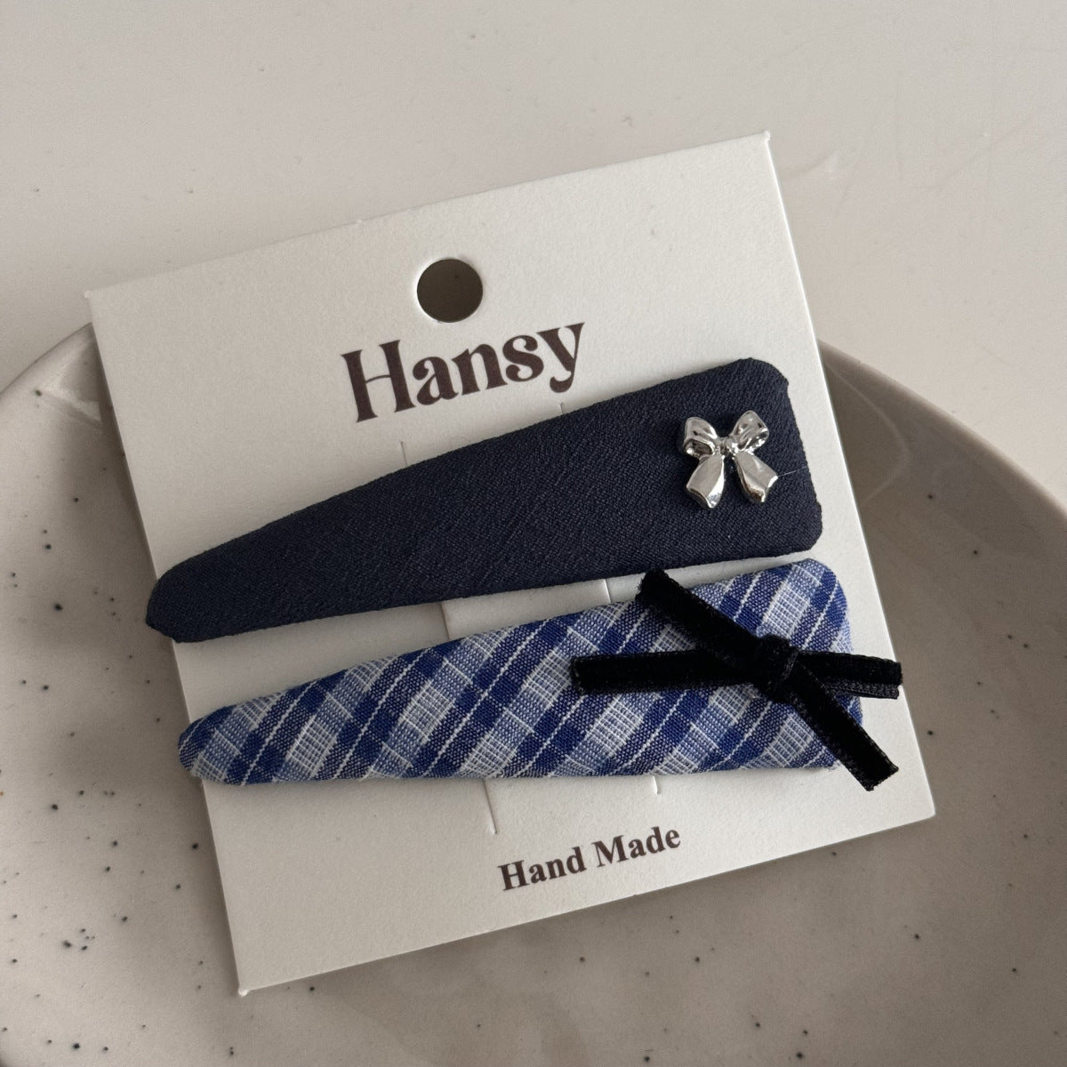 Blue-Grey Lace Plaid Hair Accessory – Clip & Scrunchie