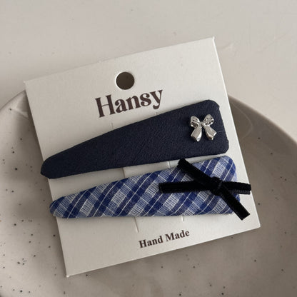 Blue-Grey Lace Plaid Hair Accessory – Clip & Scrunchie