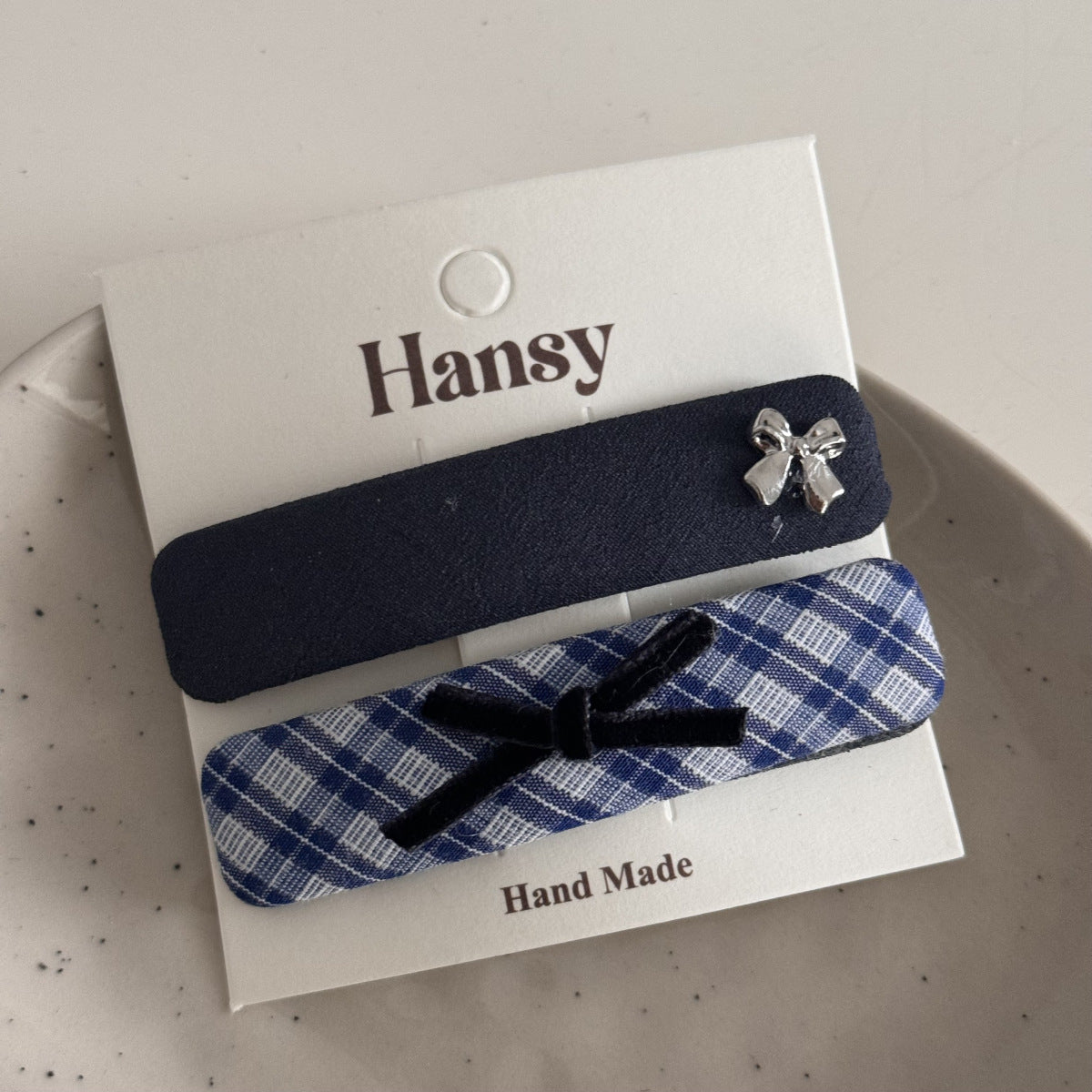 Blue-Grey Lace Plaid Hair Accessory – Clip & Scrunchie