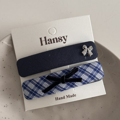 Blue-Grey Lace Plaid Hair Accessory – Clip & Scrunchie