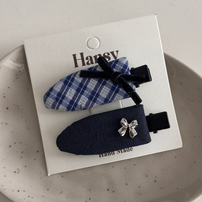 Blue-Grey Lace Plaid Hair Accessory – Clip & Scrunchie