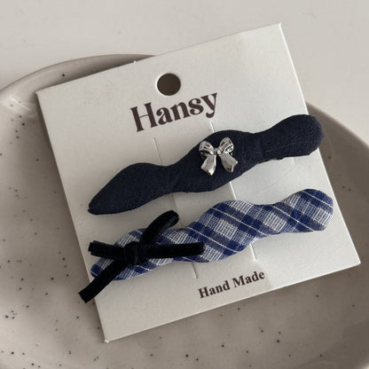 Blue-Grey Lace Plaid Hair Accessory – Clip & Scrunchie