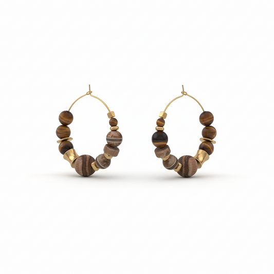 Tiger Eye Stone Tribute Wood Ear Ring