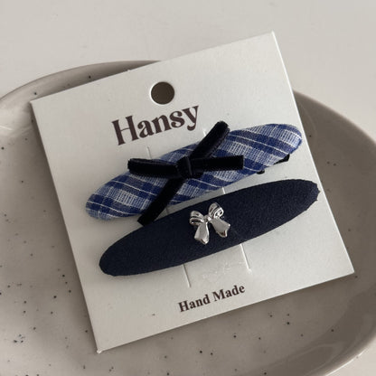 Blue-Grey Lace Plaid Hair Accessory – Clip & Scrunchie