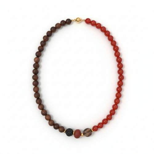 Crimson Flow • Red Agate and Agarwood Magnetic Necklace