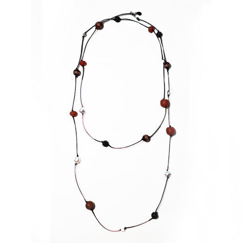 Crimson Flow • Red Agate Dzi Bead Interval Long Necklace