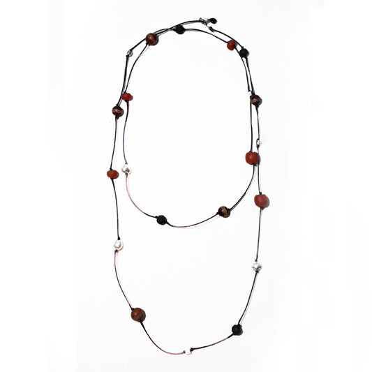 Red Agate Dzi Bead Interval Long Necklace