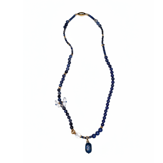 Lapis Lazuli Blue Stone Long Magnetic Necklace & Pendant