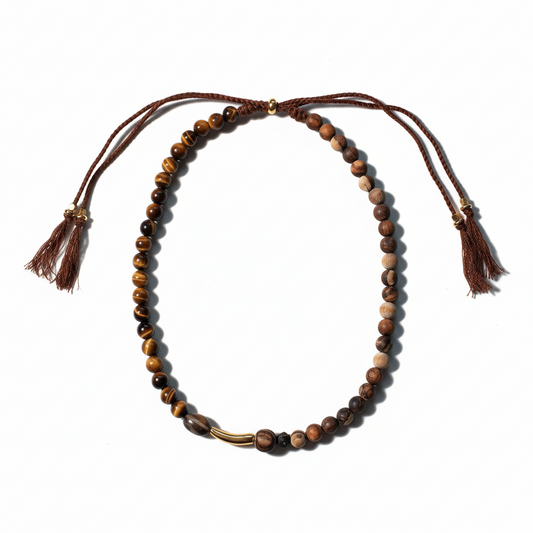 Tiger Eye Dzi Bead Agate Pull-Out Necklace