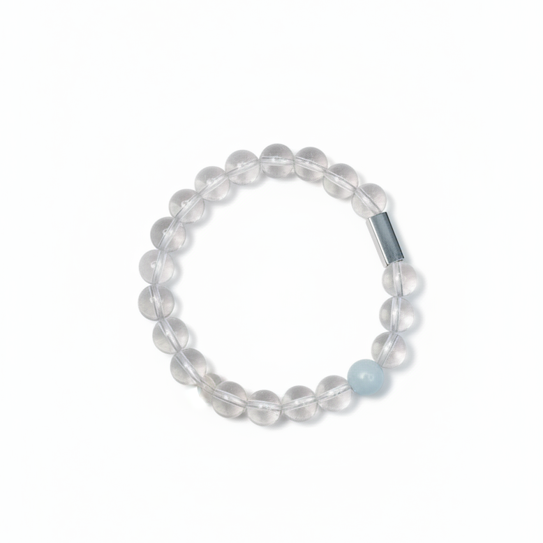 White crystal aquamarine stretch bracelet