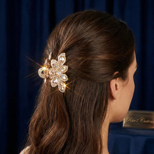 3D Flower Rhinestone Hair Claw Clip - Model Lifestyle
