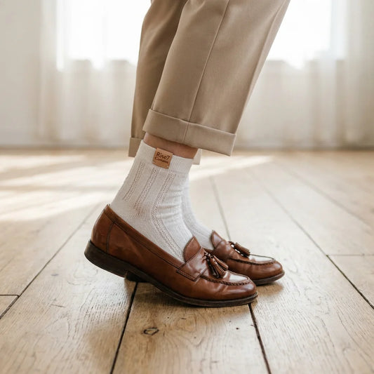 White Lace Stripe Crew Socks - Model Lifestyle