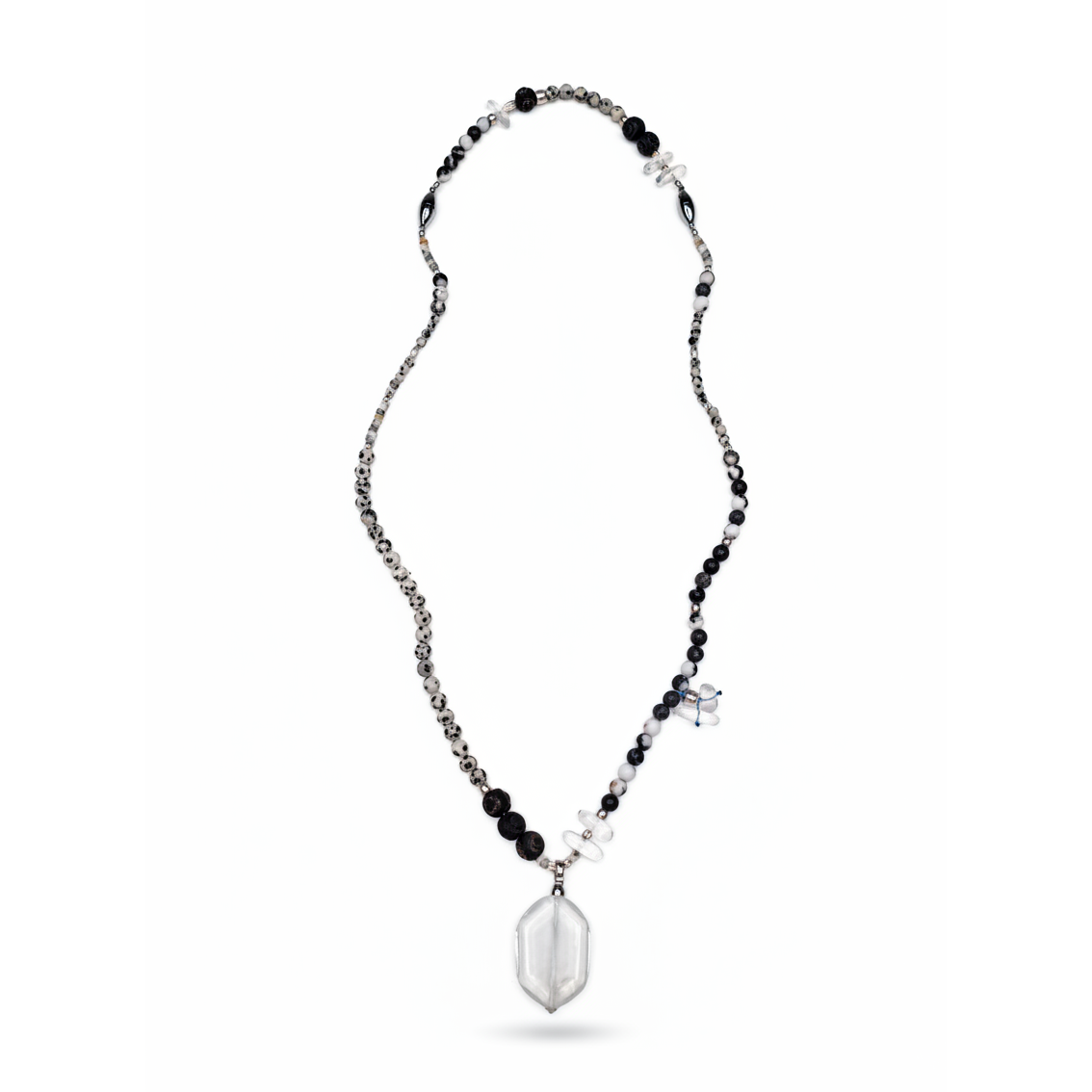 Zebrastone long necklace with crystal pendant