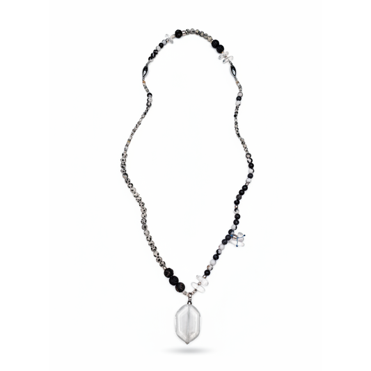 Zebrastone long necklace with crystal pendant
