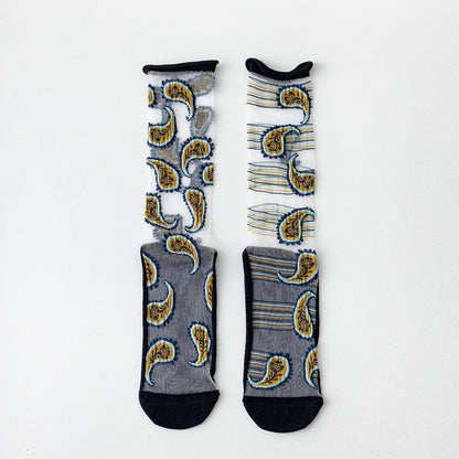 Sheer Crystal Crew Socks – Japanese Style Asymmetrical Socks