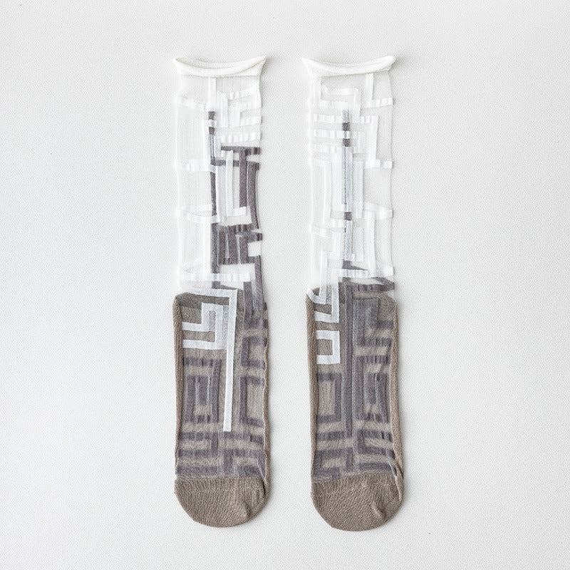 Sheer Crystal Crew Socks – Japanese Style Asymmetrical Socks