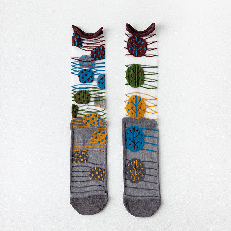 Sheer Crystal Crew Socks – Japanese Style Asymmetrical Socks