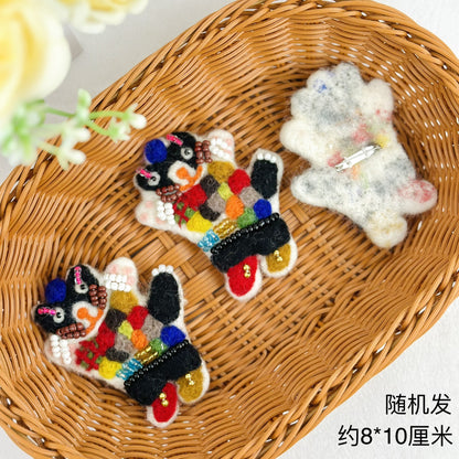 Handmade Animal Felt Brooch – Cute Cat & Bear Pin