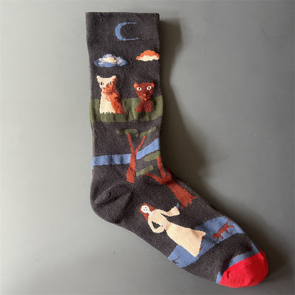 Art Pattern Crew Socks – Vintage Oil Painting Style Socks