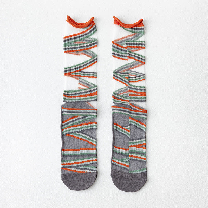 Sheer Crystal Crew Socks – Japanese Style Asymmetrical Socks