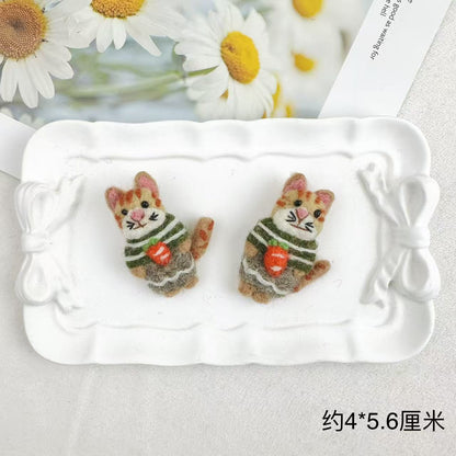 Handmade Animal Felt Brooch – Cute Cat & Bear Pin