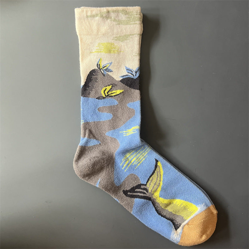 Art Pattern Crew Socks – Vintage Oil Painting Style Socks