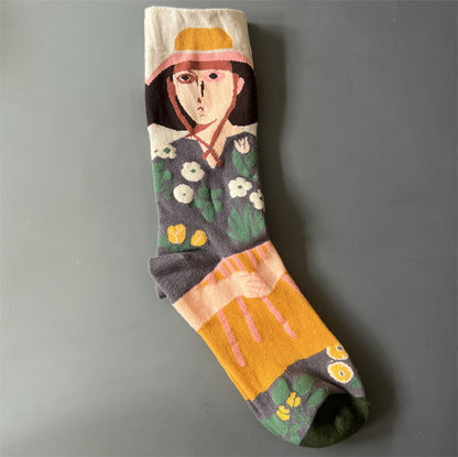Art Pattern Crew Socks – Vintage Oil Painting Style Socks