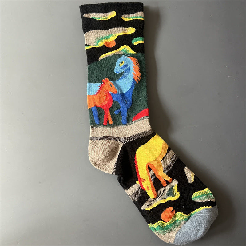 Art Pattern Crew Socks – Vintage Oil Painting Style Socks