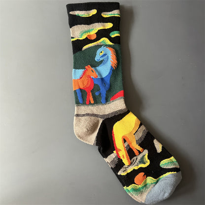 Art Pattern Crew Socks – Vintage Oil Painting Style Socks