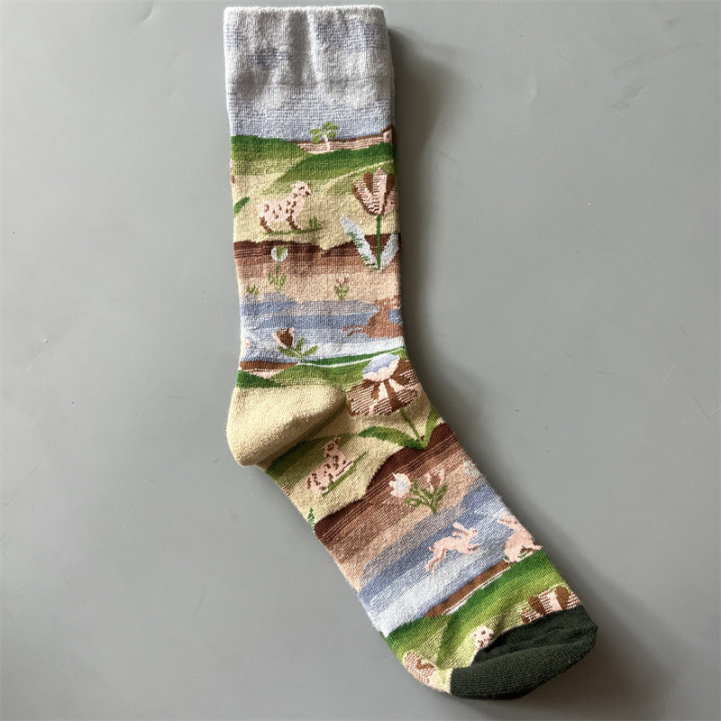 Art Pattern Crew Socks – Vintage Oil Painting Style Socks