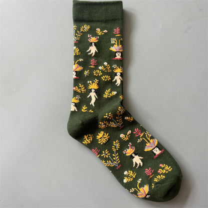 Art Pattern Crew Socks – Vintage Oil Painting Style Socks