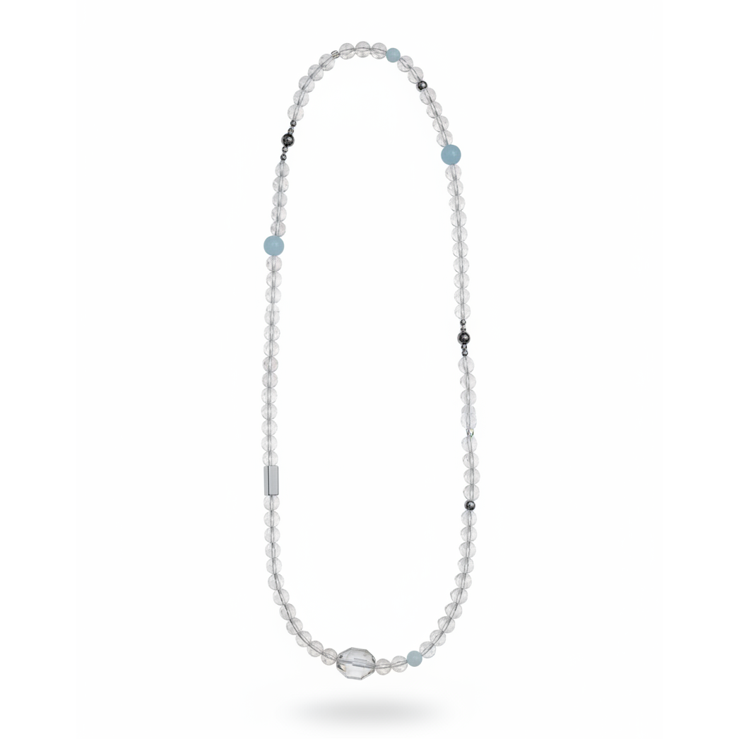 White crystal aquamarine magnetic necklace & magnetic bracelet