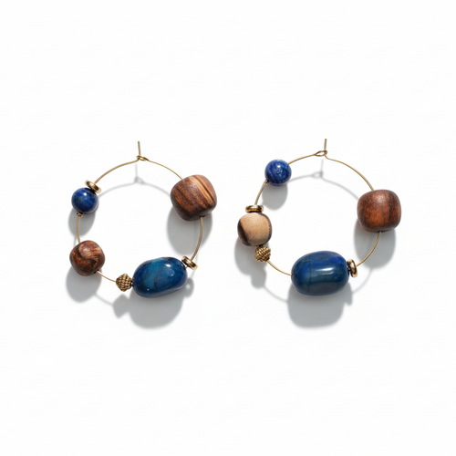 Clear Sky Whisper • Lapis Lazuli Sandalwood Hoop Earrings