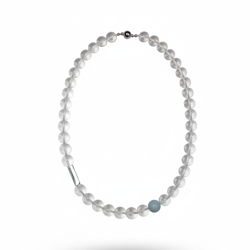 White crystal aquamarine magnetic necklace