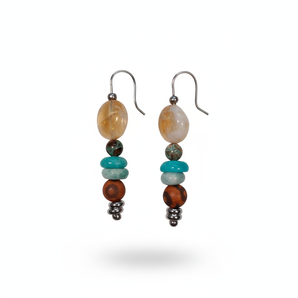 Yellow Pagoda Quartz Agate Earrings