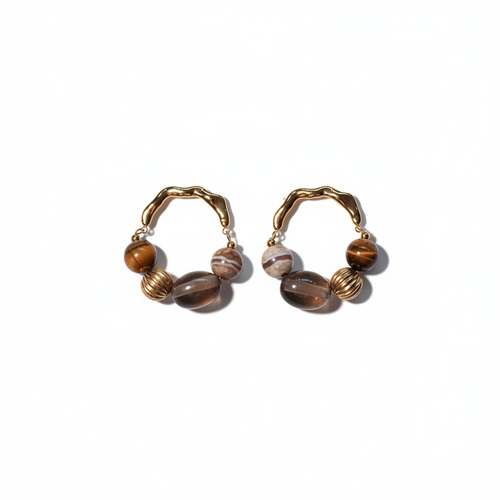 Terra Nomad • Tiger's Eye Smoky Quartz Agate Earrings