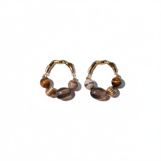 Tiger's Eye Smoky Quartz Agate Earrings