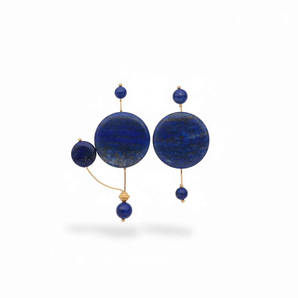Lapis Lazuli Circle Asymmetrical Earrings