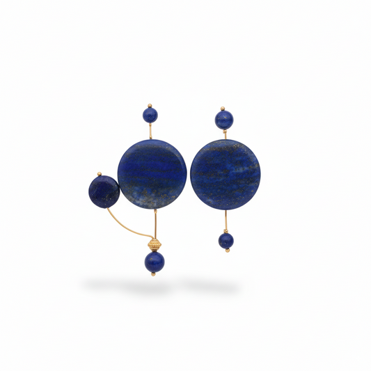 Lapis Lazuli Circle Asymmetrical Earrings