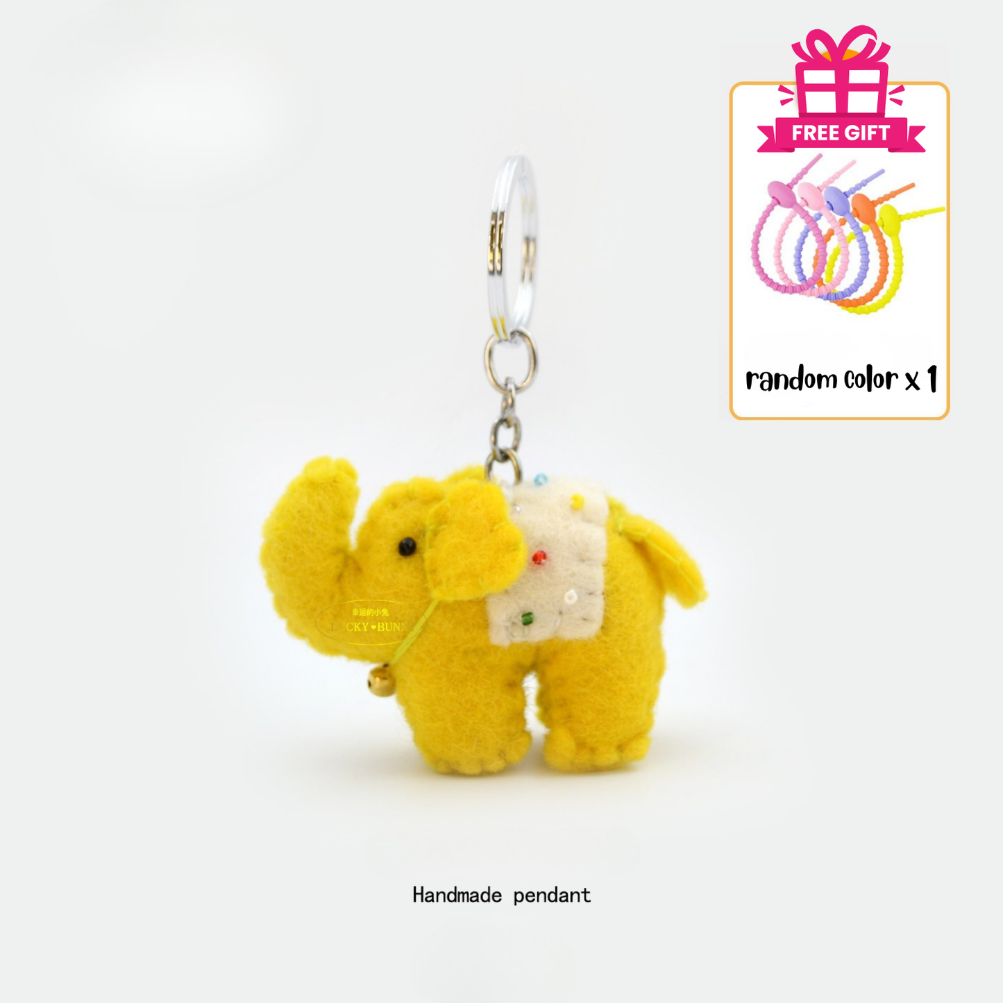 Nepalese handmade wool felt lucky elephant charm